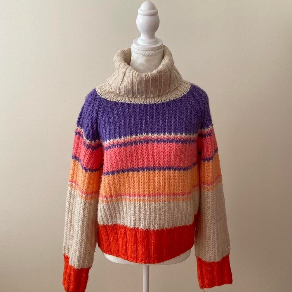 Colorful Striped Turtleneck Sweater